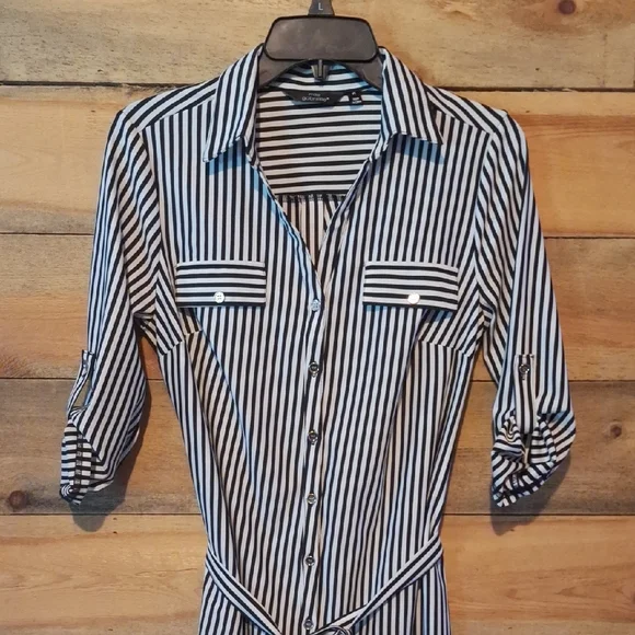 Mlle Gabrielle Black and White Striped Dress - Picture 2 of 4